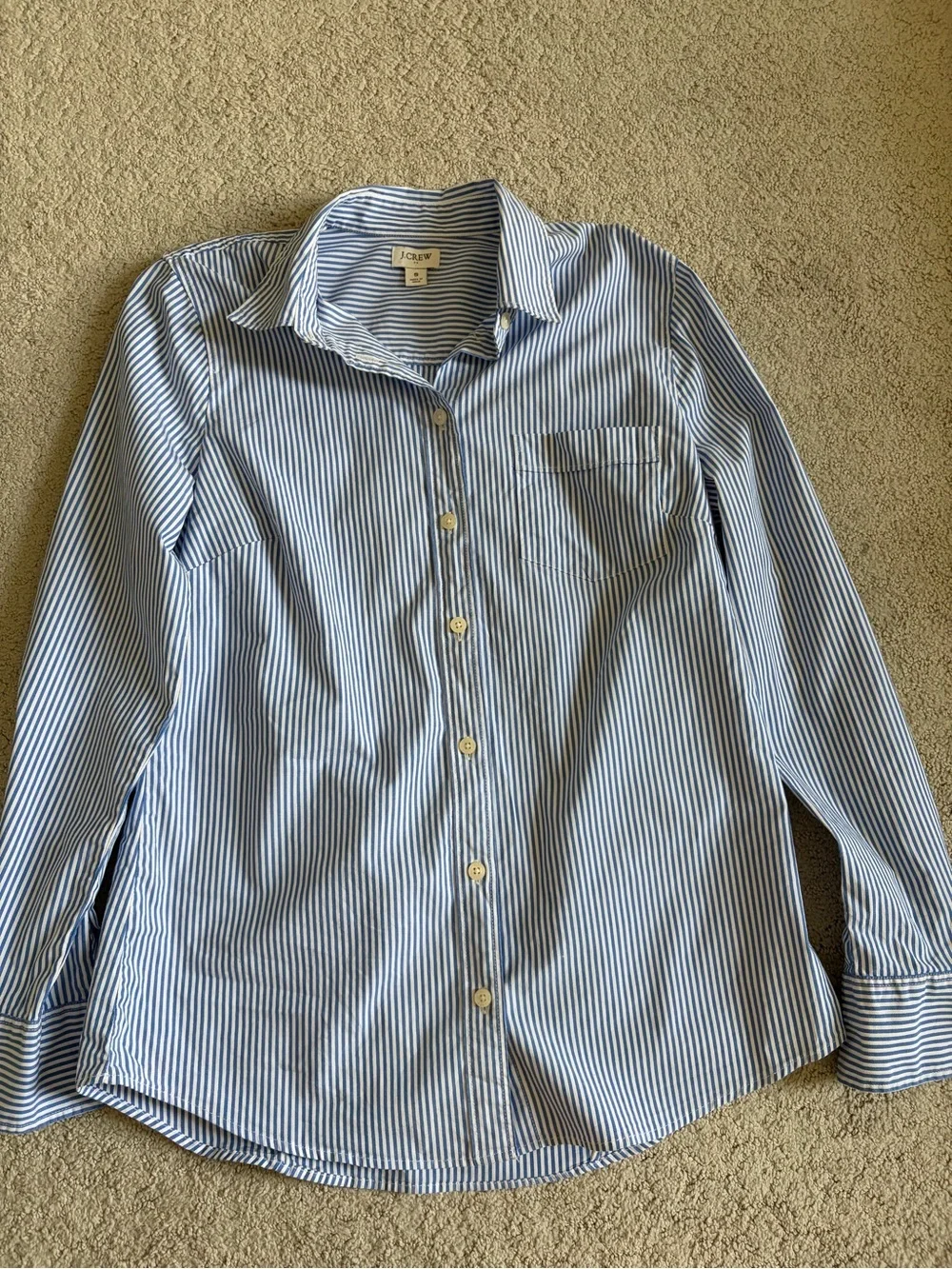 J. Crew Blue and White Narrow Stripe Button-Down Shirt size S